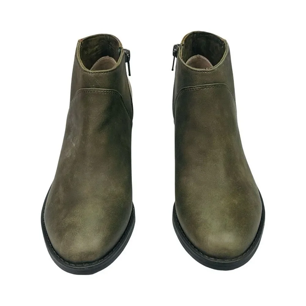 Melrose Avenue Speed Dial Vegan Leather Ankle Booties - Olive/Cognac - Size 7.5